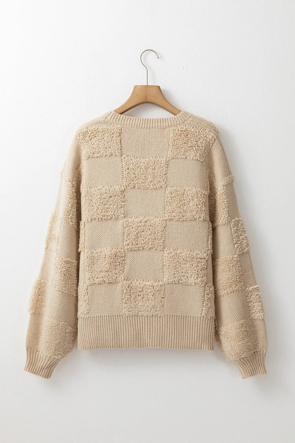 Sweaters & Cardigans/Sweaters Parchment Checkered Sherpa Crew Neck Loose Sweater