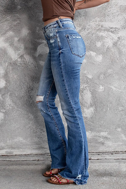 Blue Distressed Flare Jeans - Chic Meadow Boutique 