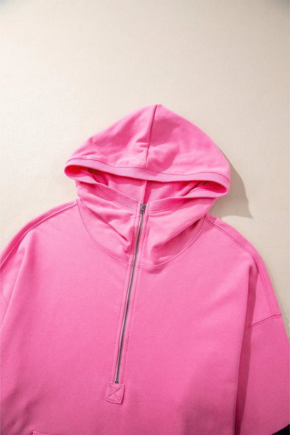 Bonbon Solid Kangaroo Pocket Half Zipper Oversized Hoodie - Chic Meadow Boutique 