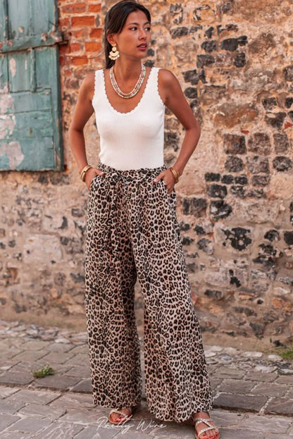 Desert Palm Boho Leopard Wide Leg Pants - Chic Meadow Boutique 