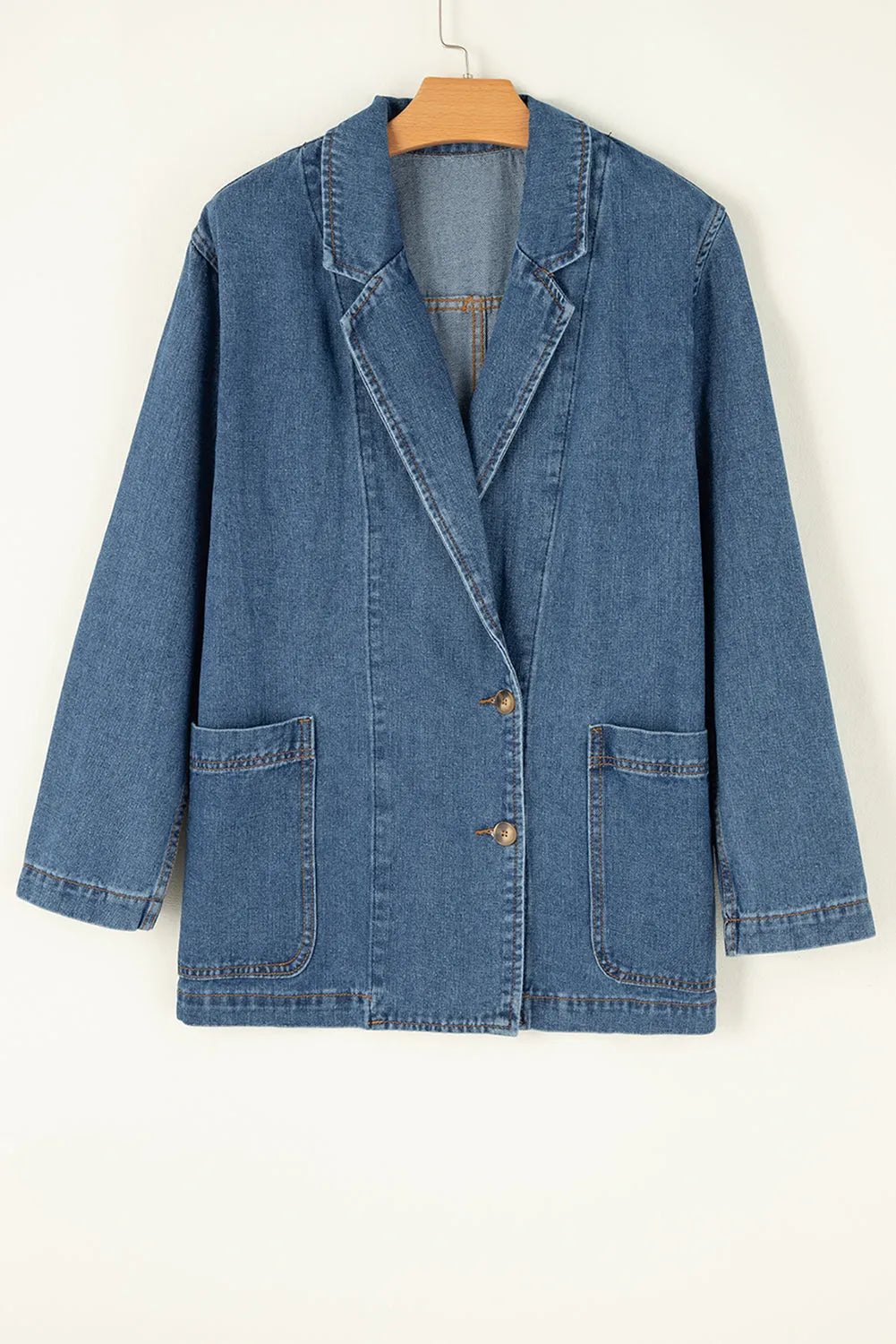 Sail Blue Side Pockets Lapel Collar Denim Jacket - Chic Meadow Boutique 