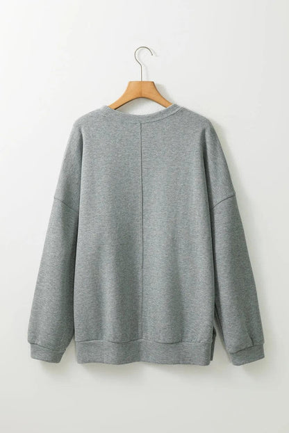 Tops/Long Sleeve Tops Medium Grey Side Split Drop Shoulder Oversized Top