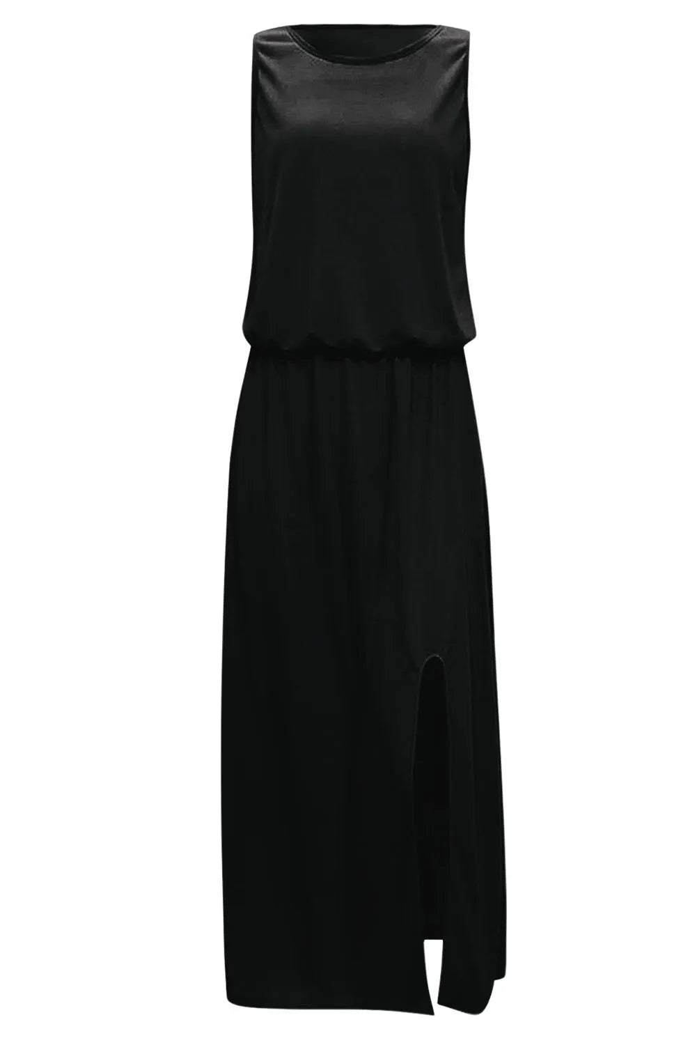 Black Solid Sleeveless Tunic Maxi Dress with Split - Chic Meadow Boutique 