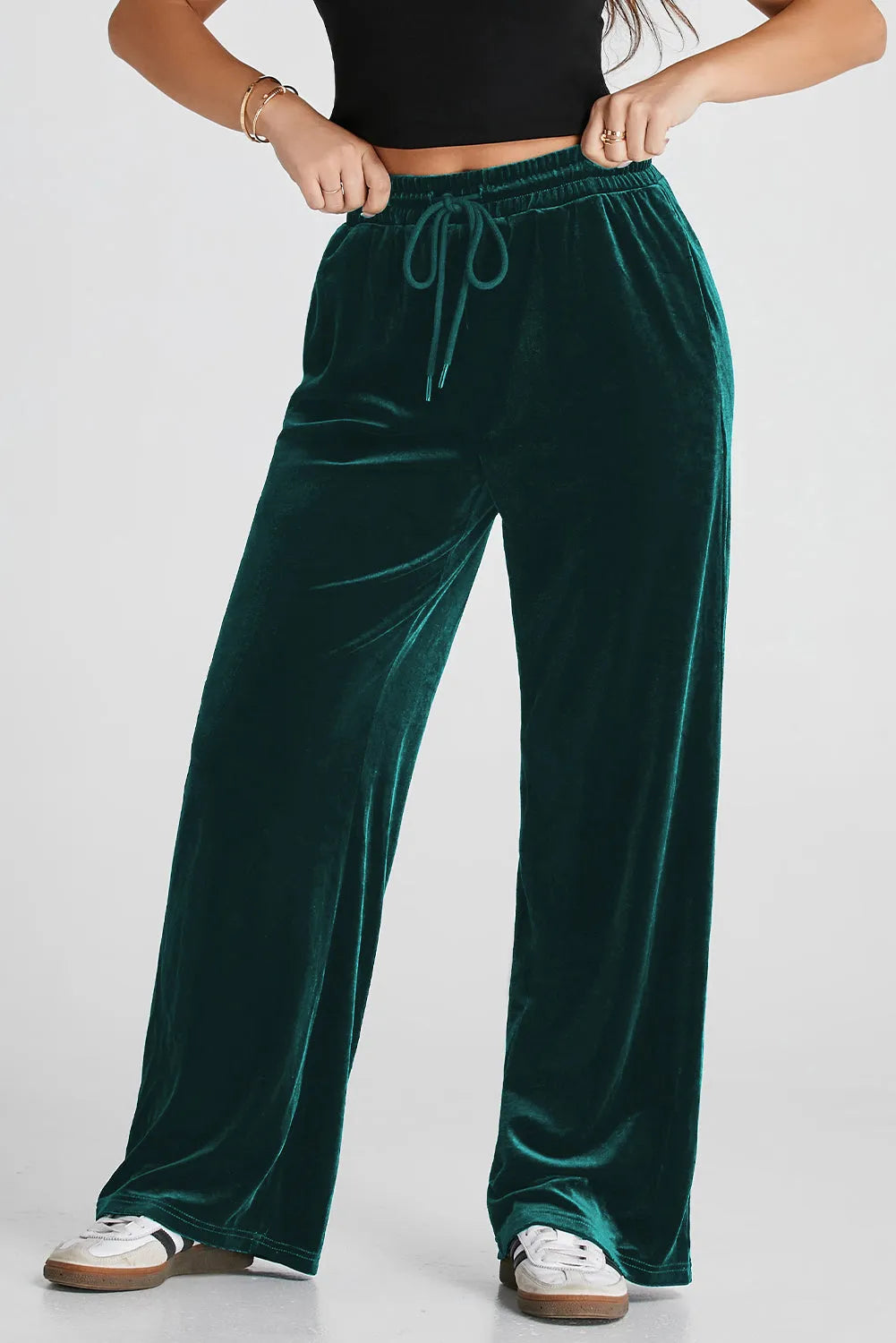 Evergreen Solid Drawstring Waist Wide Leg Pants - Chic Meadow Boutique 