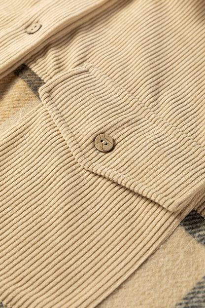 Parchment Retro Plaid Corduroy Patchwork Shacket