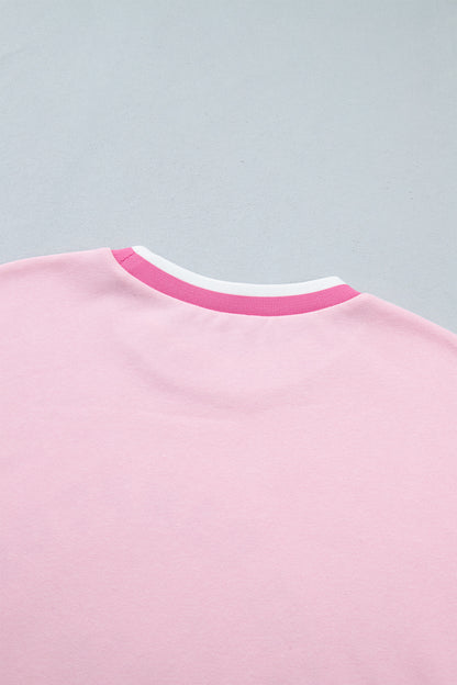 Pink Embroidered Tennis Club Crew Neck Pullover Sweatshirt