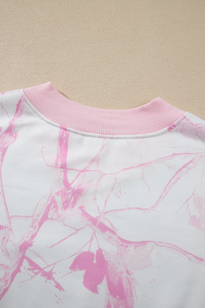 Pink Abstract Plant Print Long Sleeve V Neck Pant Set