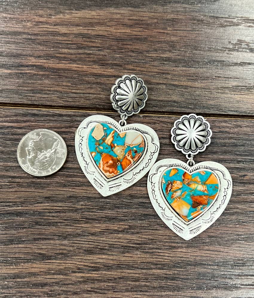 724379, Heart Gemstone Post Earrings