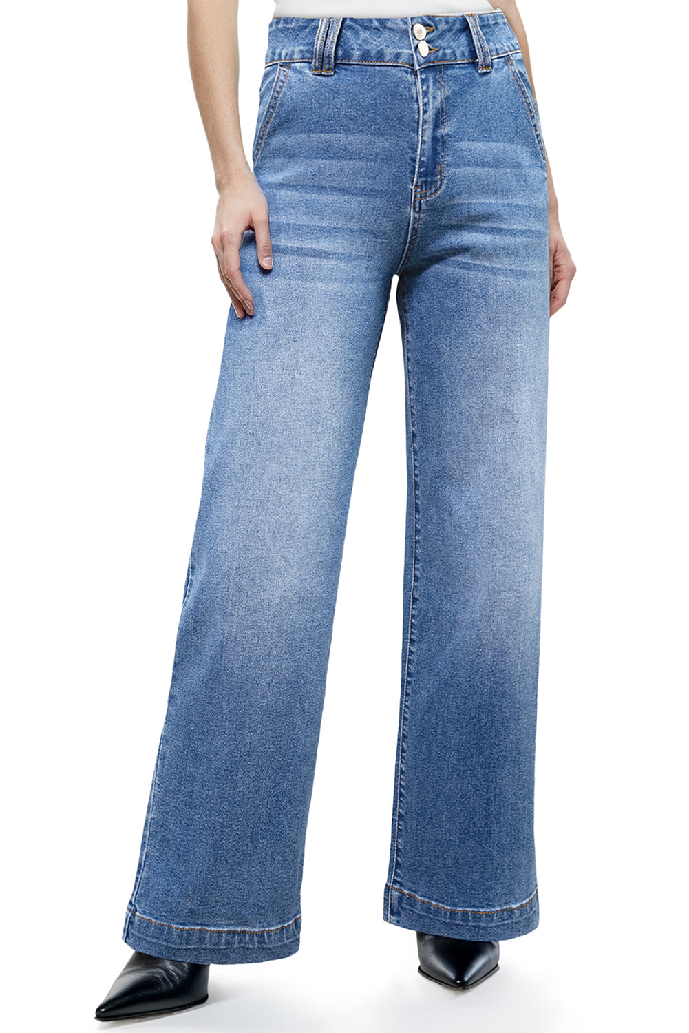 Sky Blue Double Button Zip Fly Straight Leg Jeans