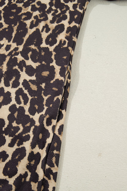 Apricot Leopard Print Contrast Varsity Striped Detail Loose T Shirt Dress