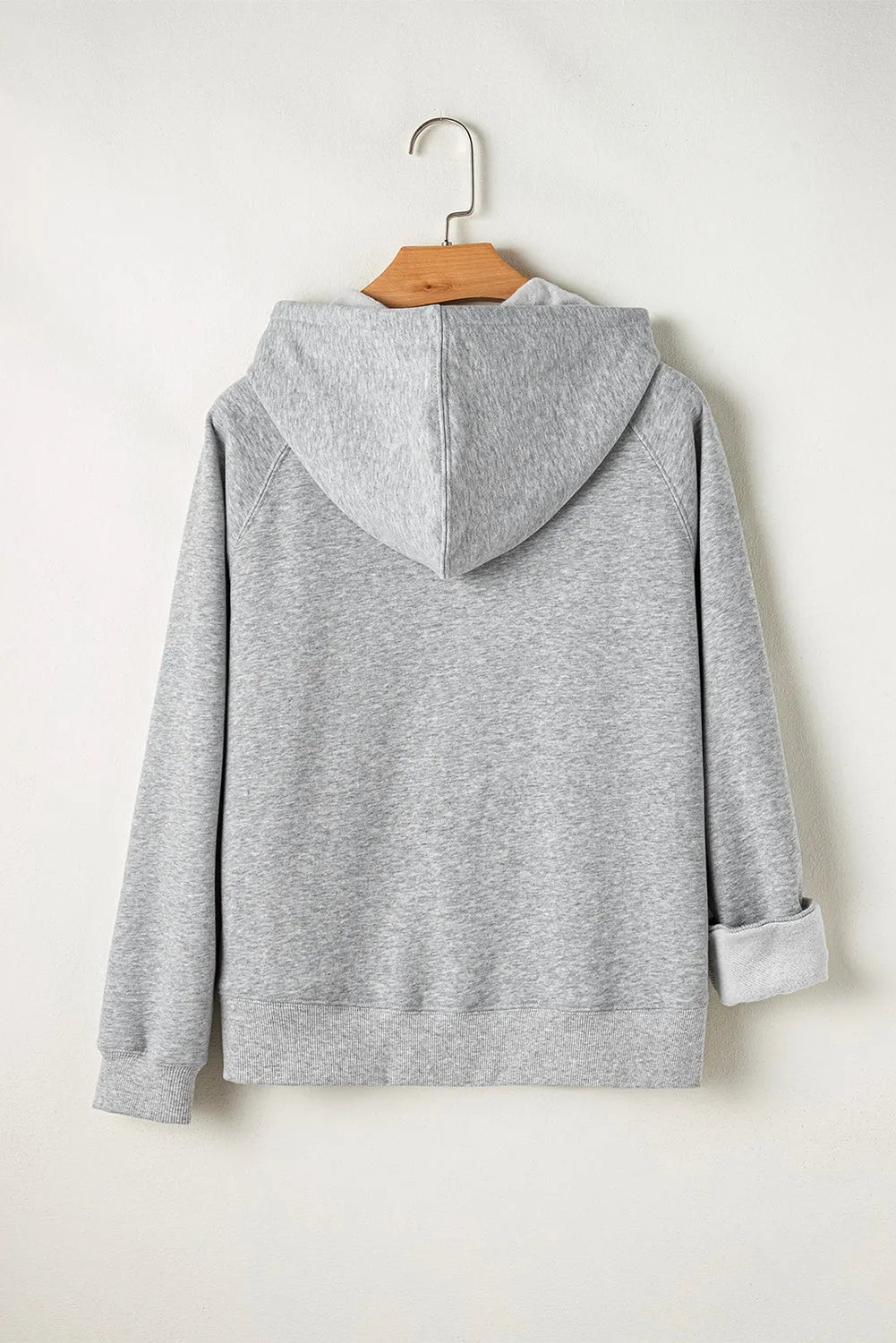 Light Grey Solid Color Fleece Lined Zip up Hoodie - Chic Meadow Boutique 