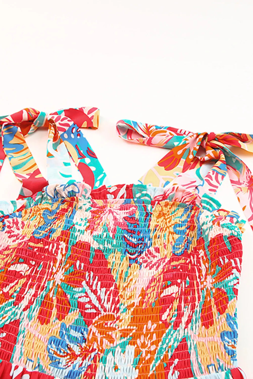 Multicolor Vibrant Tropical Print Smocked Ruffle Tiered Maxi Dress - Chic Meadow Boutique 