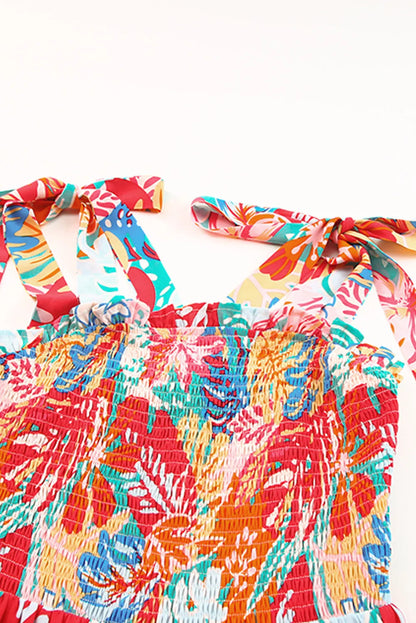 Multicolor Vibrant Tropical Print Smocked Ruffle Tiered Maxi Dress - Chic Meadow Boutique 