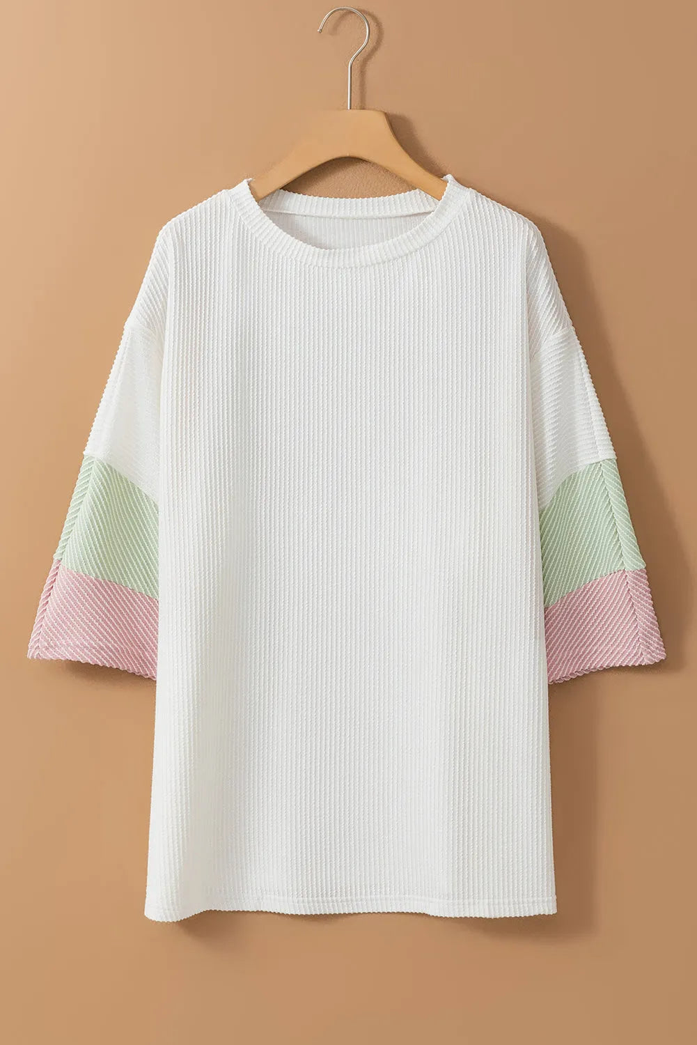 White Textured Colorblock Patchwork Half Sleeve Plus T Shirt - Chic Meadow Boutique 