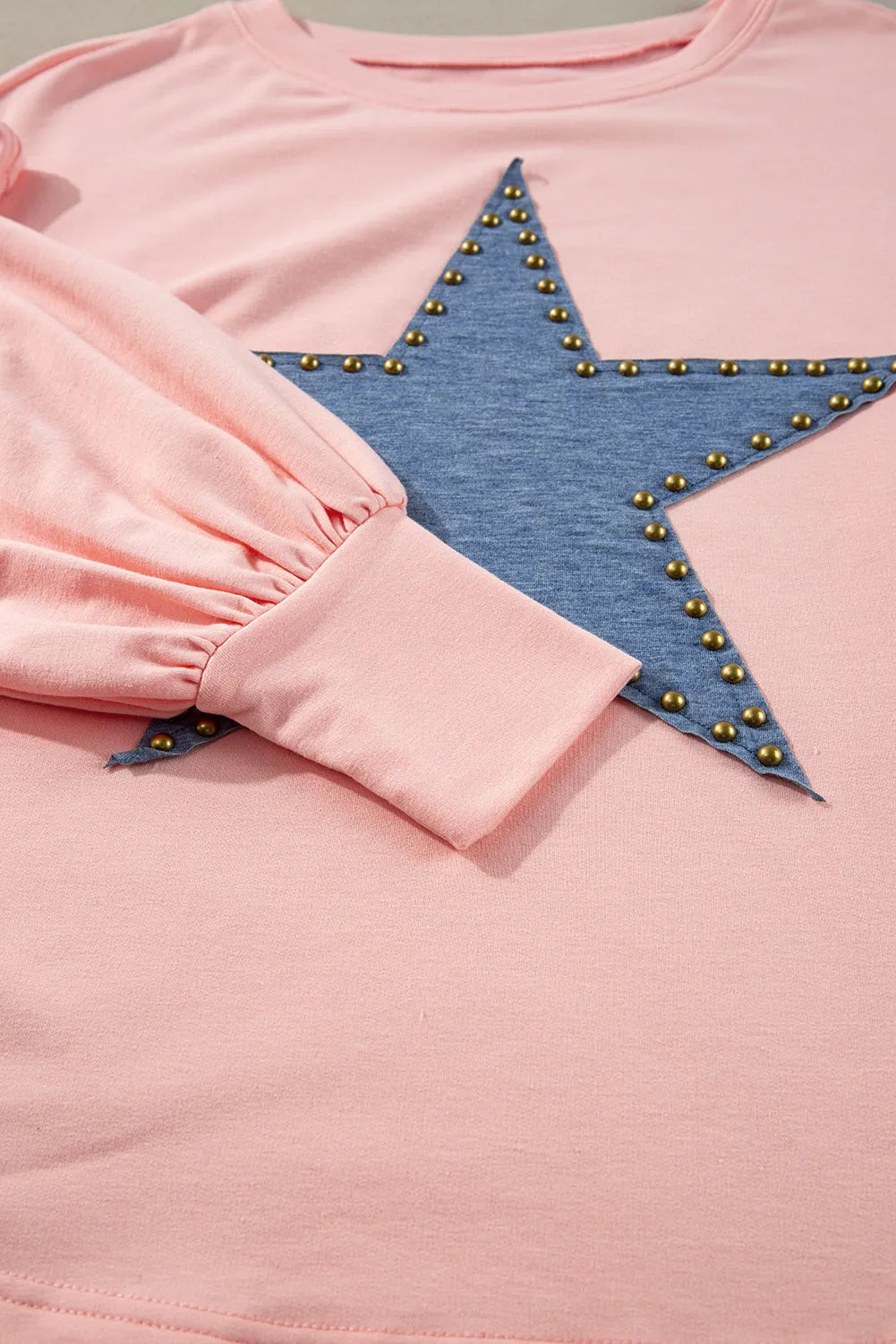 Gossamer Pink Studded Star Graphic Oversized Long Sleeve Top - Chic Meadow Boutique 