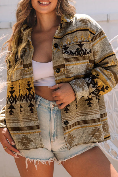 Brown Western Aztec Print Jacket - Chic Meadow Boutique 