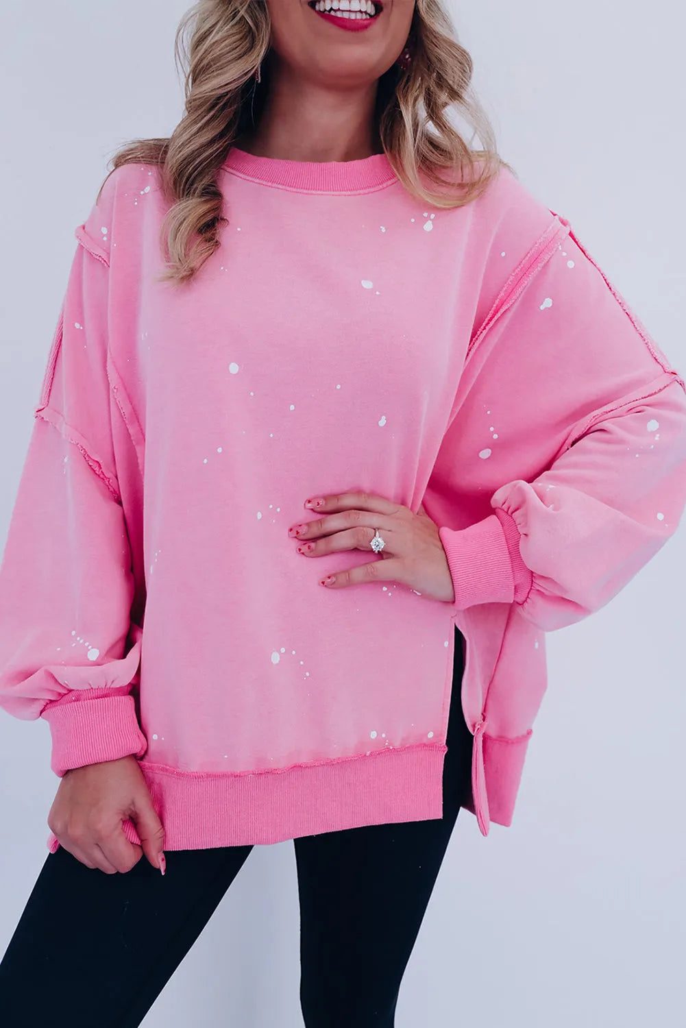 Bonbon Splash Spots Exposed Seam Baggy Sweatshirt - Chic Meadow Boutique 