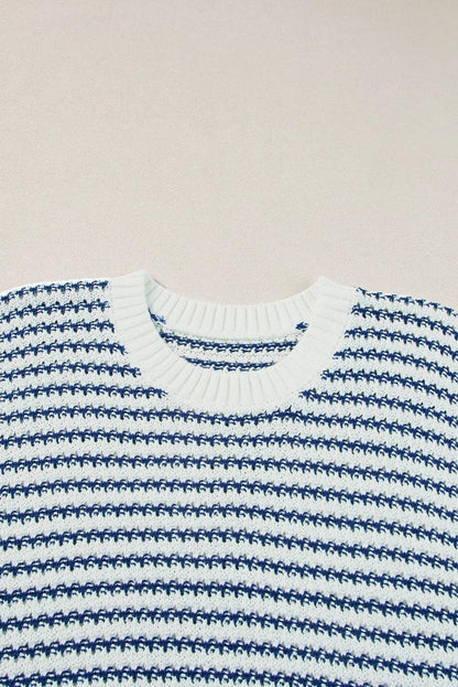 Tops/Sweater Vests Blue Stripe Ribbed Trim Loose Fit Knitted Sweater Vest