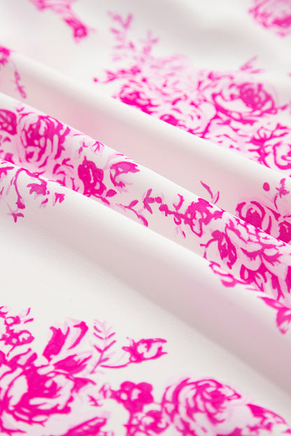 Rose Boho Floral High Waist Ruffle Split Maxi Skirt