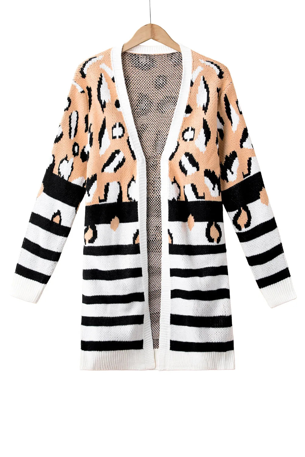 Brown Leopard Striped Mixed Print Open Front Cardigan - Chic Meadow Boutique 