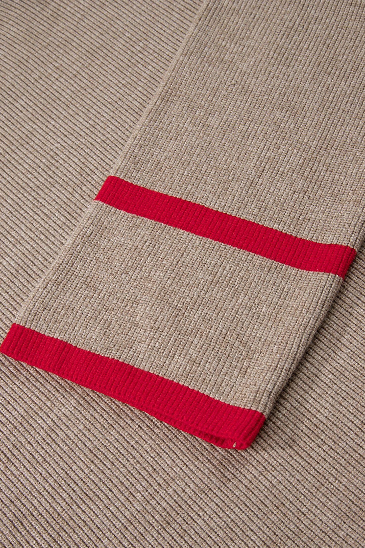 Simply Taupe Ribbed Knit Contrasted Stripe Detail Button Side Loose Sweater