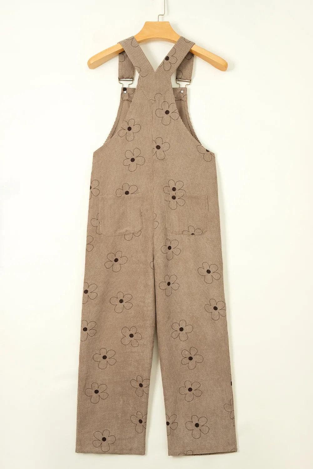 Bottoms/Jumpsuits & Rompers Khaki Flower Print Corduroy Overalls