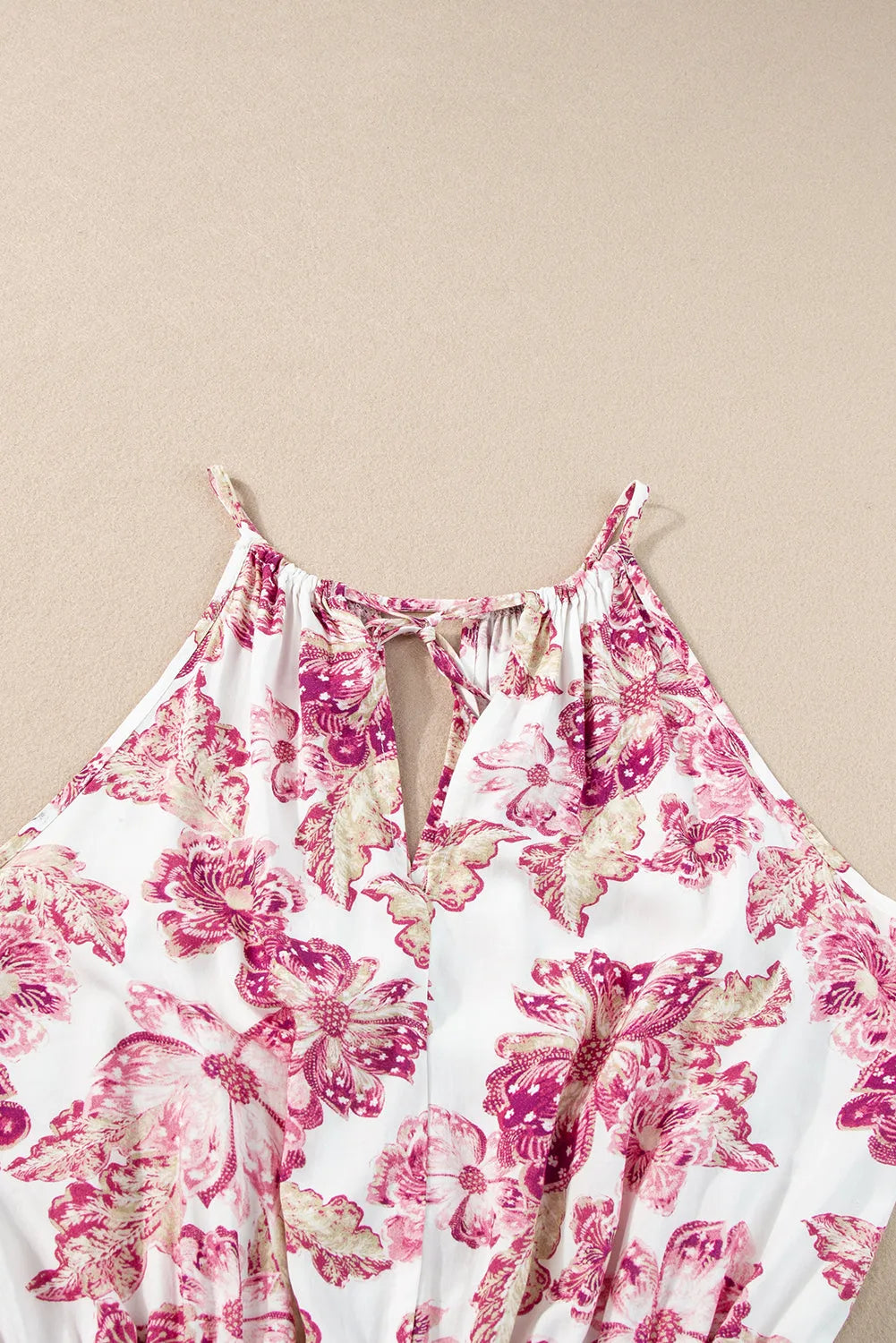 Pitaya Pink Hollowed Halterneck Floral Peplum Tank Top - Chic Meadow Boutique 