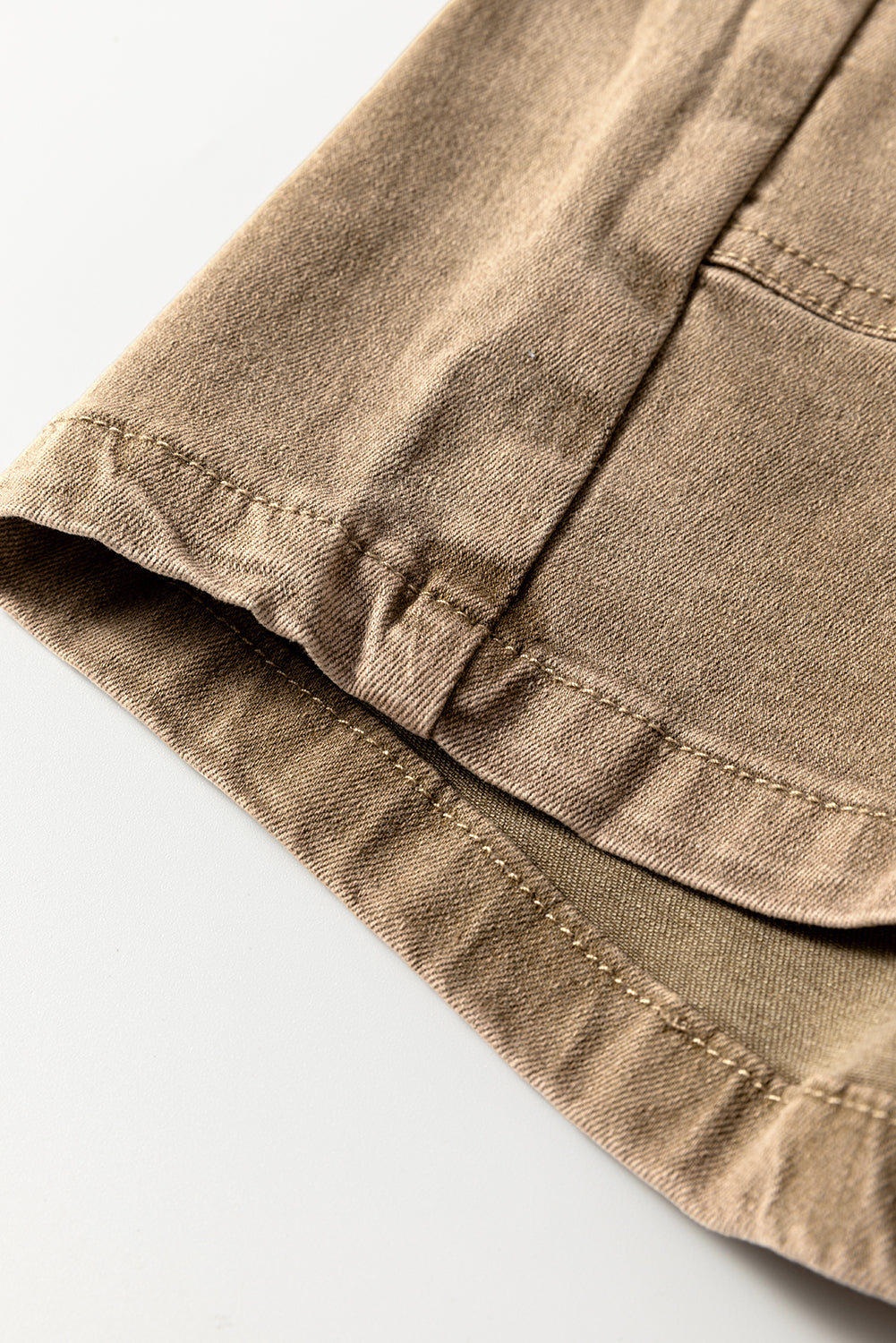 Light French Beige Solid Color Knot Straps Denim Romper with Pockets