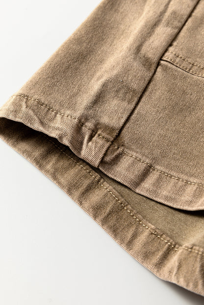 Light French Beige Solid Color Knot Straps Denim Romper with Pockets