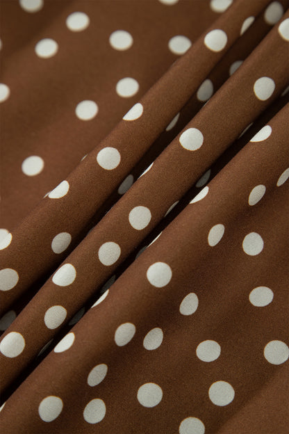 Brown V Neck Polka Dot Long Sleeve Shift Plus Size Dress
