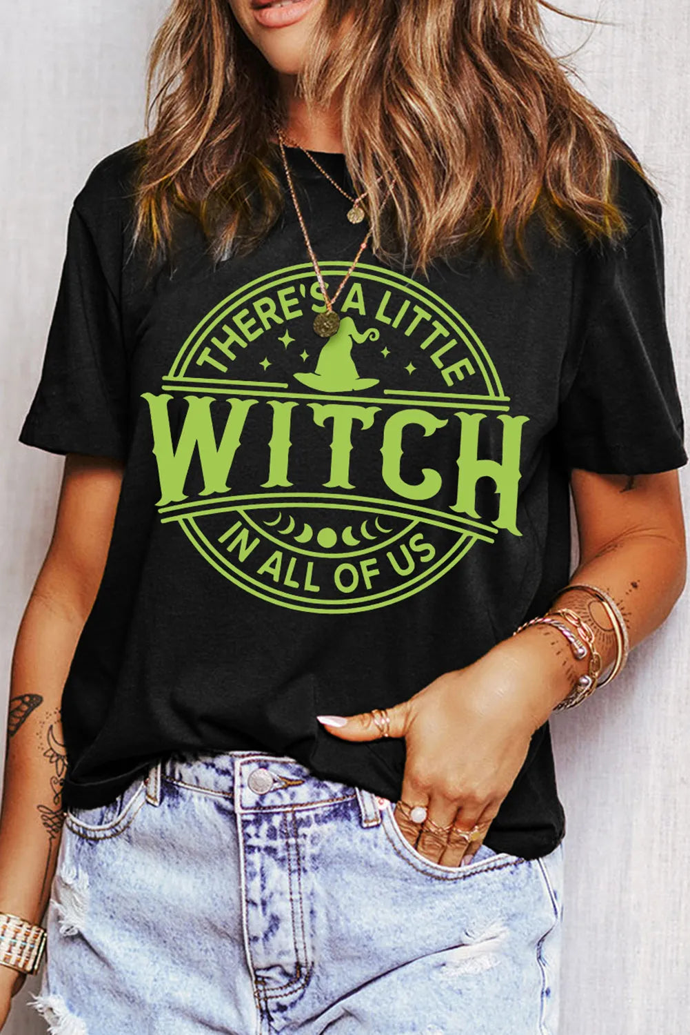 Black WITCH Crew Neck Halloween Graphic T Shirt - Chic Meadow Boutique 