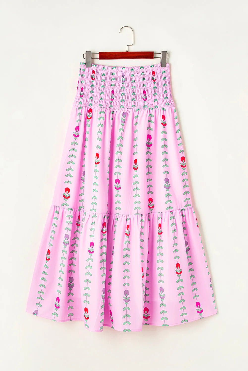 Pink Printed Smocked Tiered Maxi Skirt - Chic Meadow Boutique 