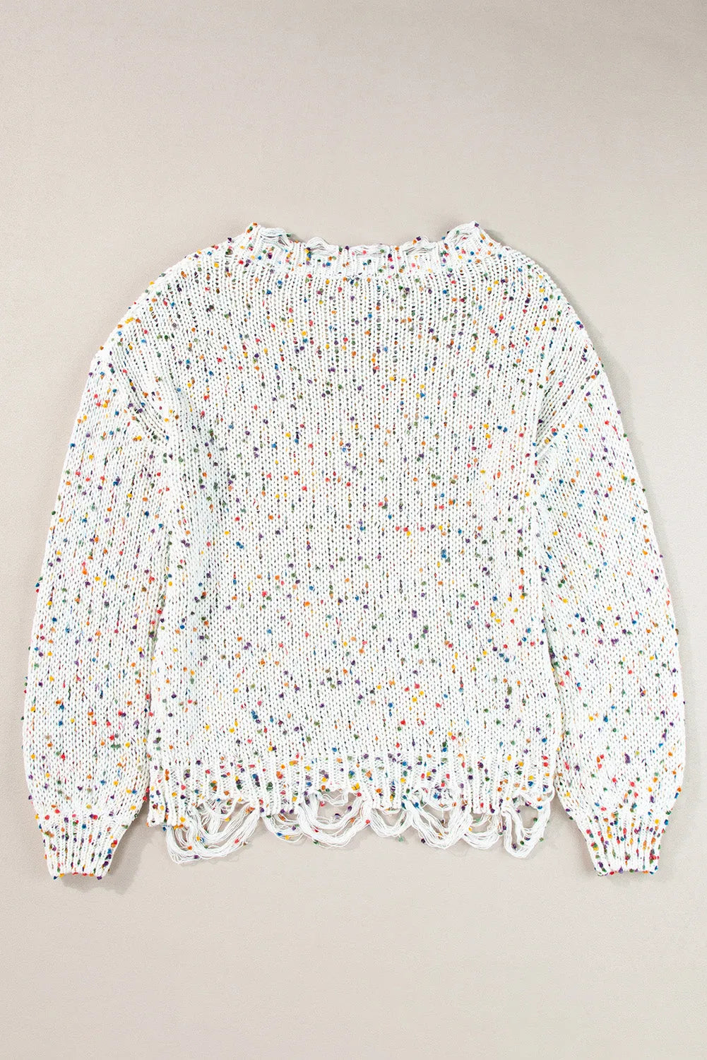 White Colorful Confetti Distressed Knit Sweater - Chic Meadow Boutique 