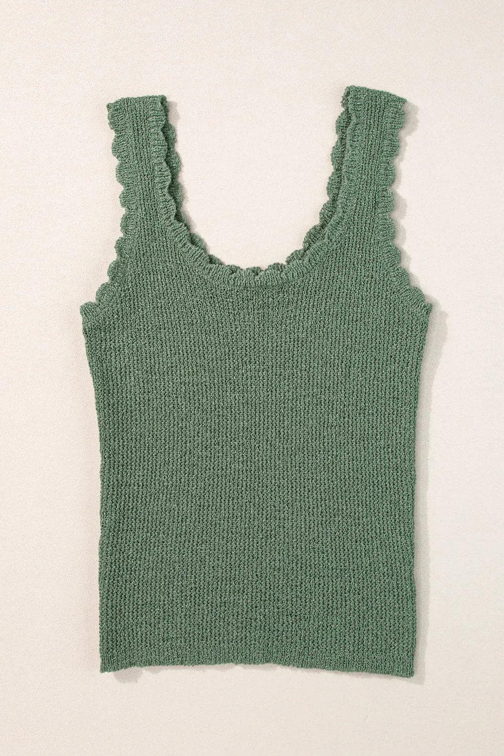 Tops/Sweater Vests Mist Green U Neck Scallop Trim Sweater Vest