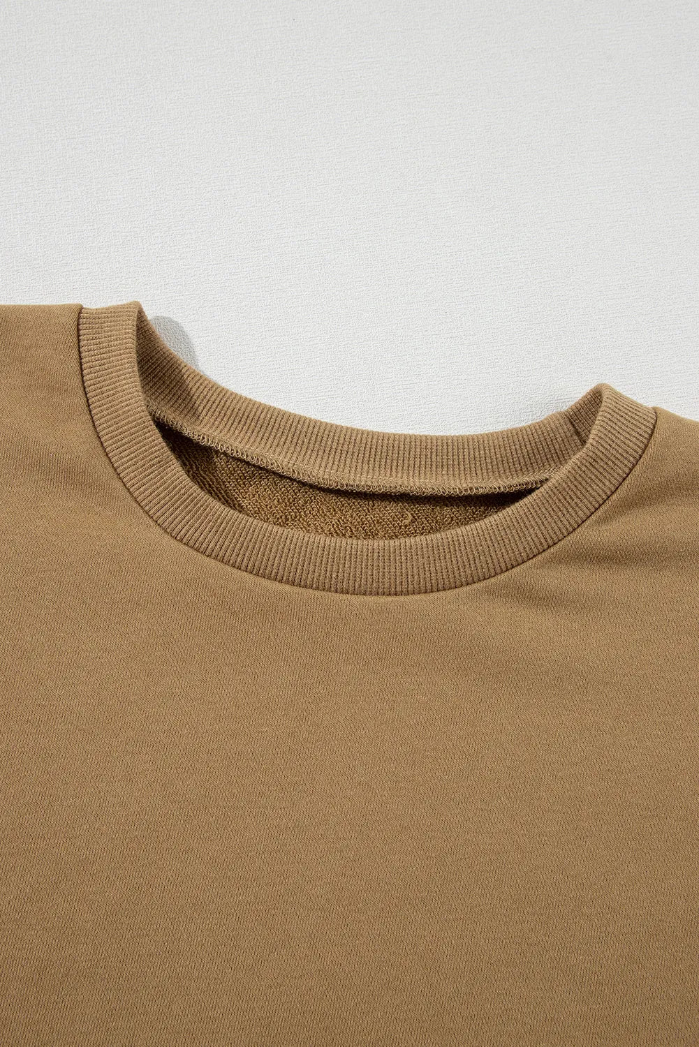 Brown Solid O Neck High Low Hem Pullover Sweatshirt - Chic Meadow Boutique 