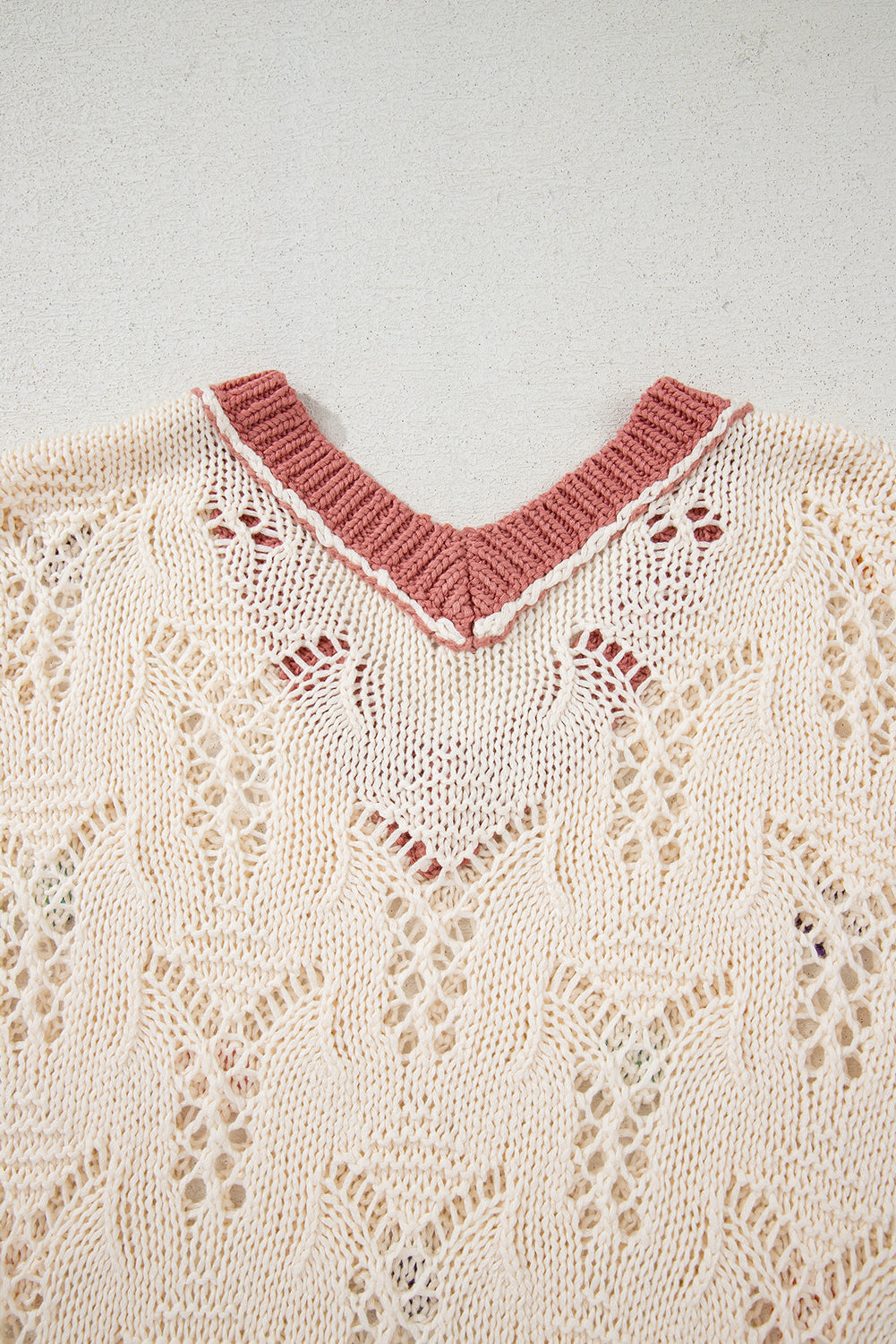 Delicacy Embroidered Flowers Colorblock Edge Hollowed Sweater