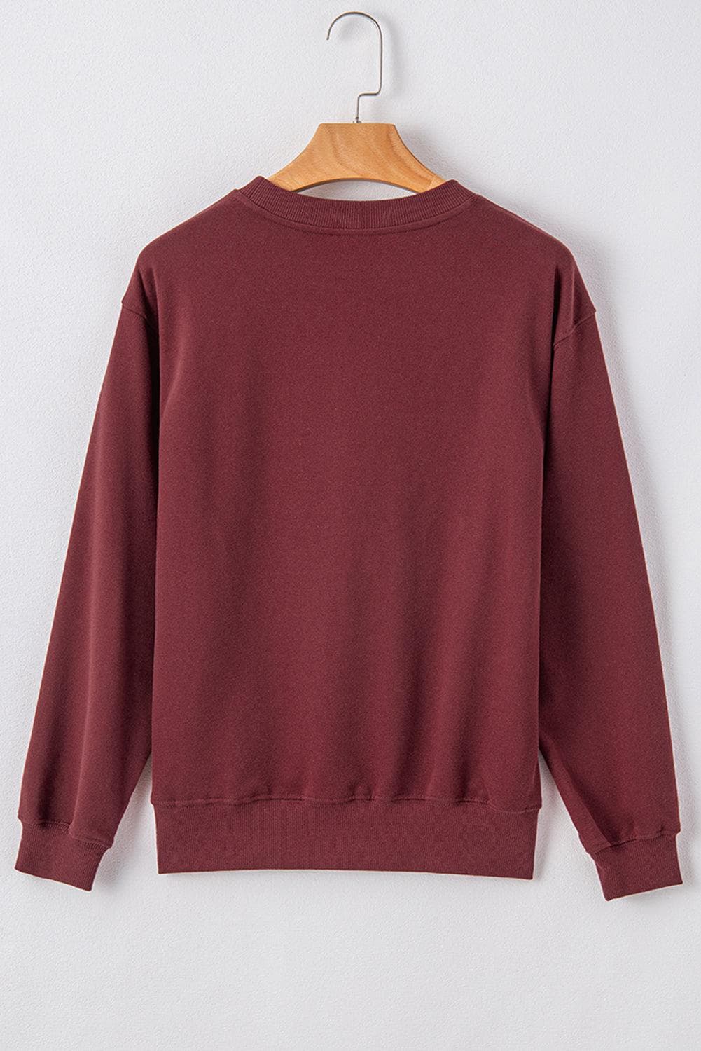 Tops/Sweatshirts & Hoodies Burgundy Plain Drop Shoulder Crewneck Pullover Sweatshirt