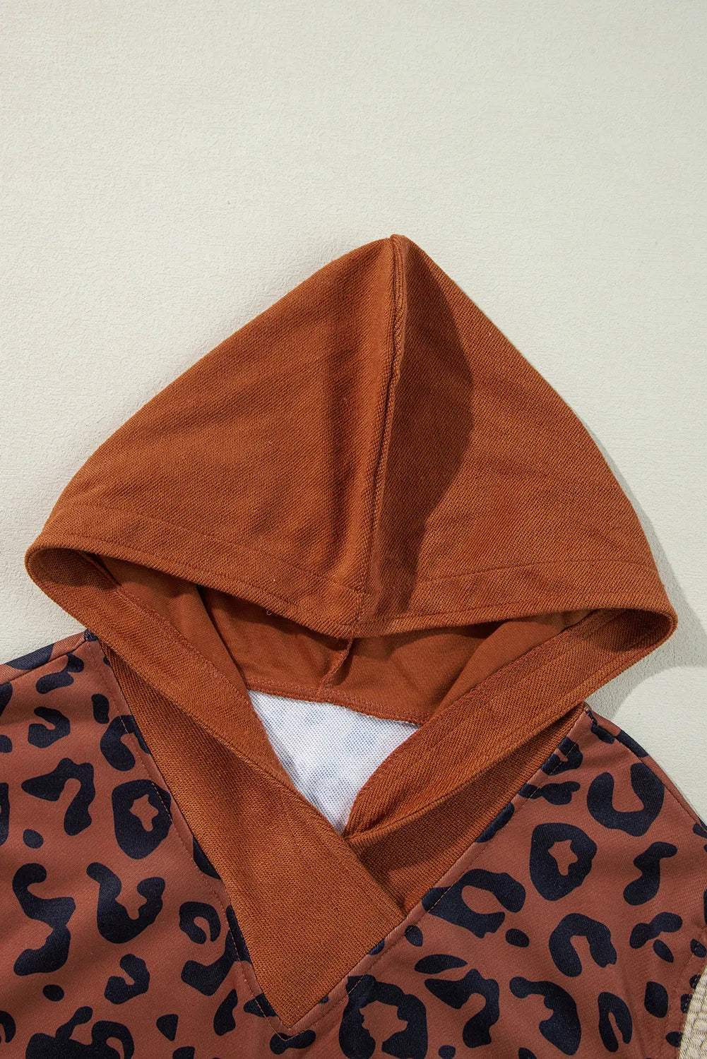 Brown Textured Knit Patchwork Leopard Hoodie - Chic Meadow Boutique 