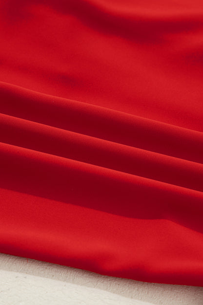 Fiery Red Contrast Trim Ribbon Bow Short Silky 2pcs Pajama Set