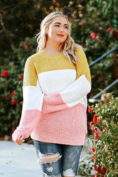 Yellow Colorblock Bubble Sleeve Plus Size Sweater - Chic Meadow Boutique 