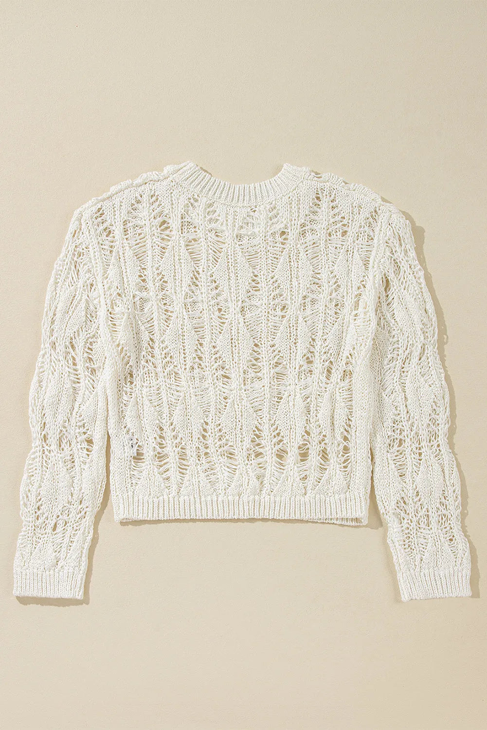 White Cut Out Crochet Crew Neck Loose Fit Sweater - Chic Meadow Boutique 