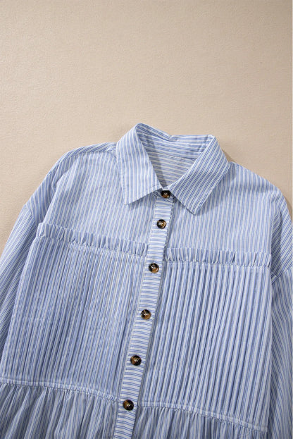 Sky Blue Stripe Striped Buttoned up Long Sleeve Shirt - Chic Meadow Boutique 