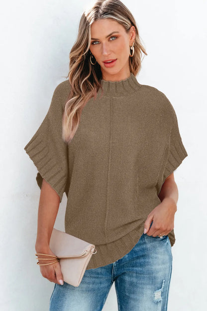 Desert Palm Mock Neck Batwing Short Sleeve Knit Sweater - Chic Meadow Boutique 