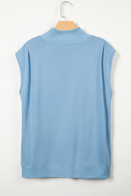 Myosotis Solid Color High Neck Cap Sleeve Loose Top