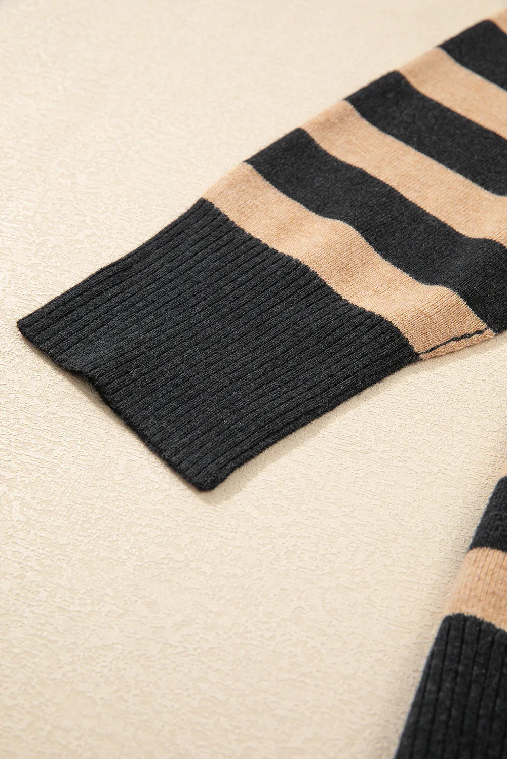 Black Stripe Collared Quarter Zipper Oversized Sweater - Chic Meadow Boutique 