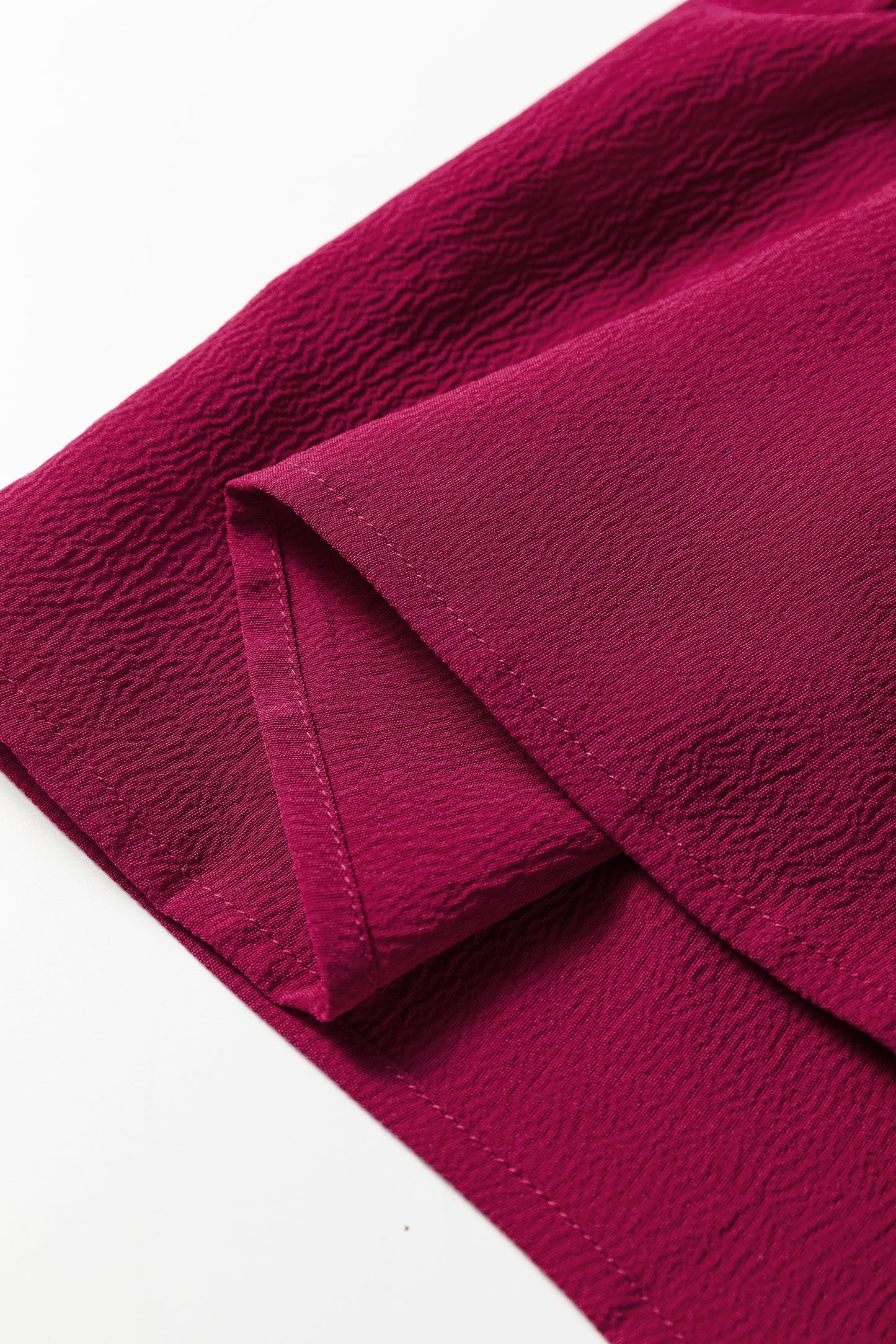 Burgundy Solid Long Sleeve Button V Neck Tiered Maxi Dress