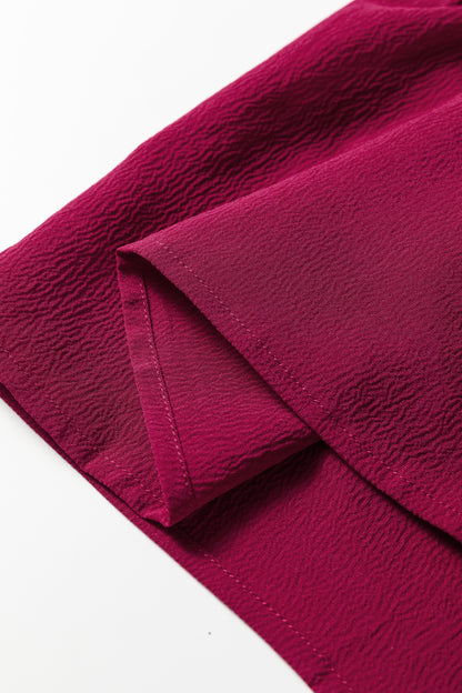 Burgundy Solid Long Sleeve Button V Neck Tiered Maxi Dress