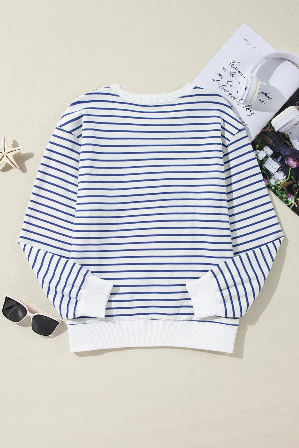 Blue Stripe Chenille FIRECRACKER Embroidered Sweatshirt - Chic Meadow Boutique 