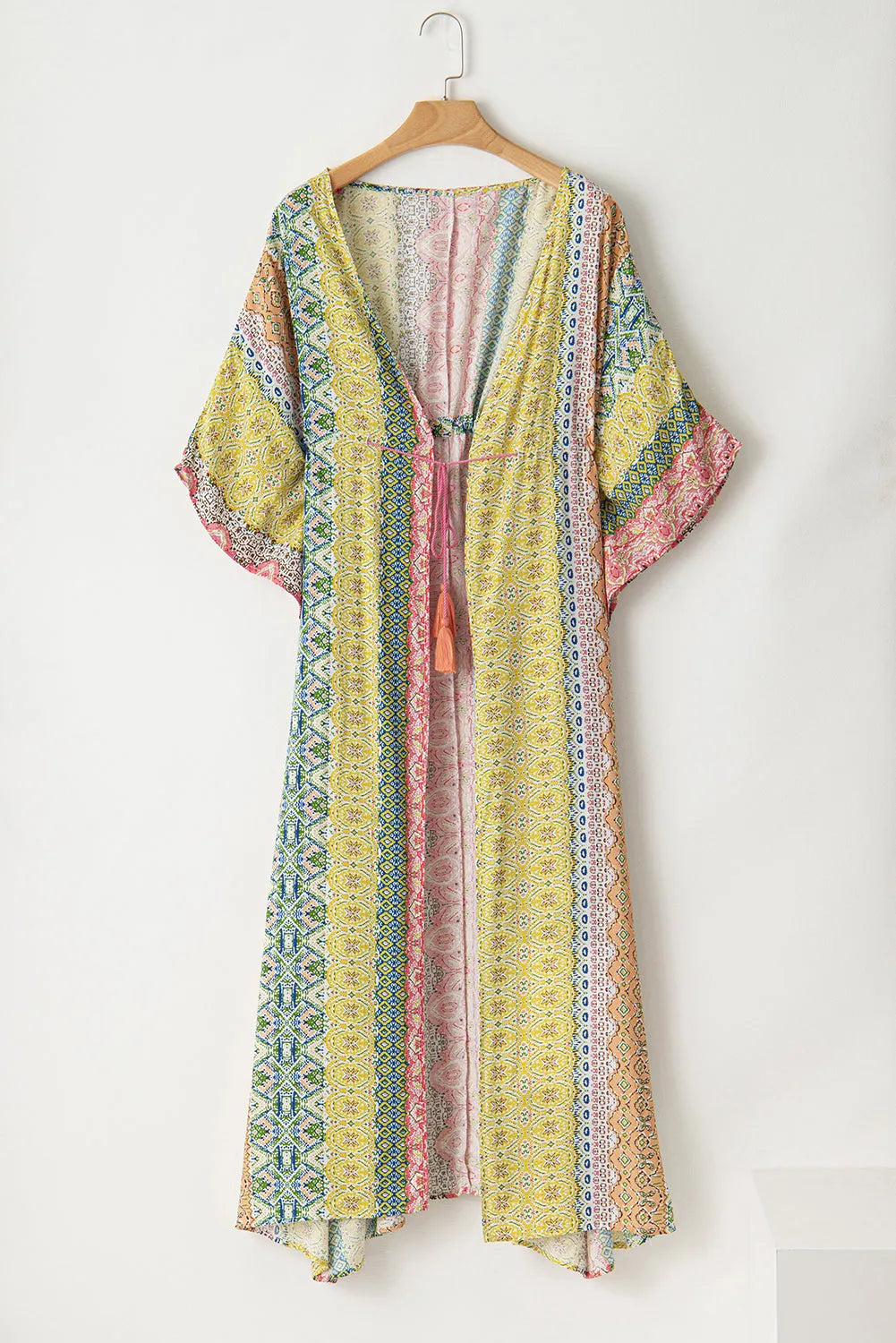 Pink Retro Printed Boho Duster Kimono - Chic Meadow Boutique 