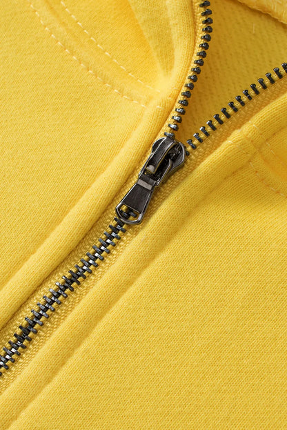 Tops/Sweatshirts & Hoodies Yellow Ribbed Trim Kangaroo Pocket Zipped Hoodie